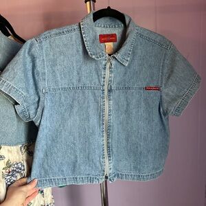 VTG zip up cropped shirt denim